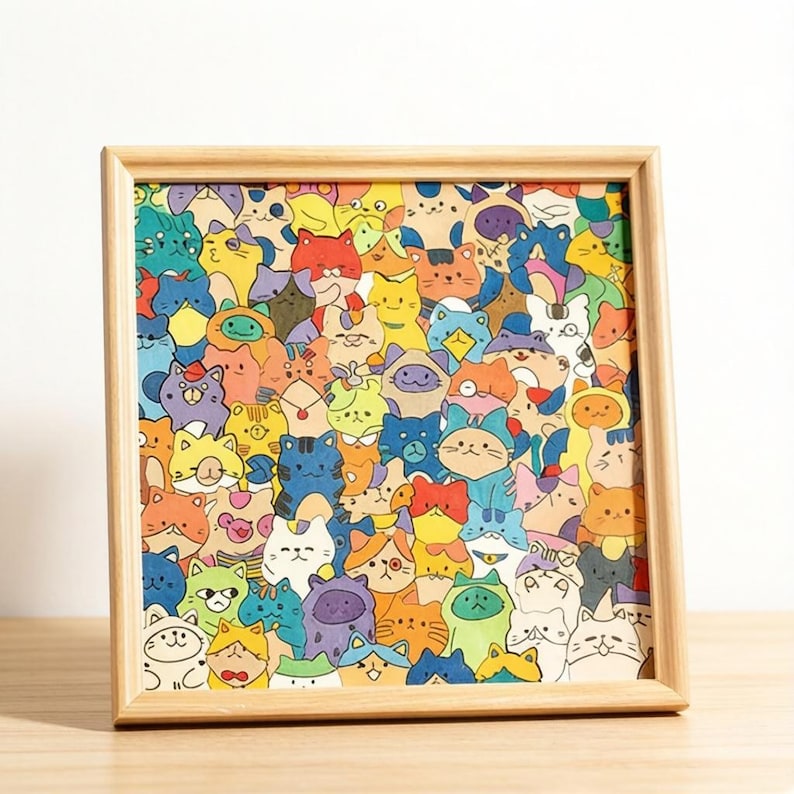 DIY Wooden Cat Puzzle Frame – Wooden Coloring Puzzle, Unique Handmade Gift for Cat Lovers, Paint Your Own Cat Art