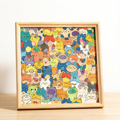 DIY Wooden Cat Puzzle Frame – Wooden Coloring Puzzle, Unique Handmade Gift for Cat Lovers, Paint Your Own Cat Art