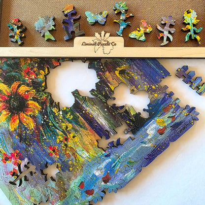 Sunflower Floral Art Wooden Puzzle | Whimsical Laser Cut Wood Pieces (224)