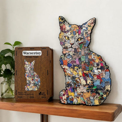Wooden Cat Puzzle Toy: Challenging Animal Shaped Jigsaw for Adults and Kids