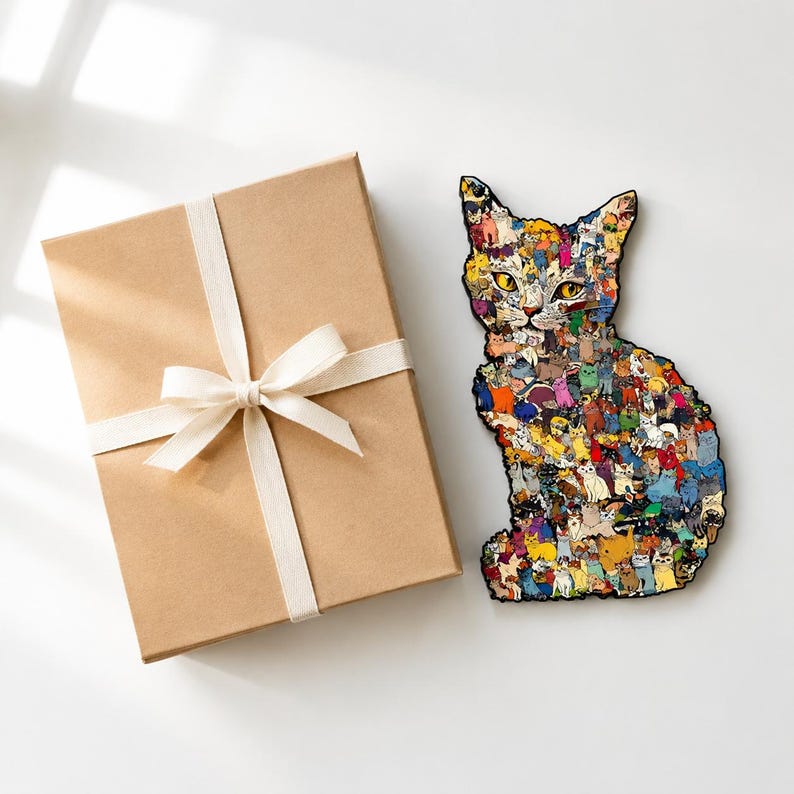Wooden Cat Puzzle Toy: Challenging Animal Shaped Jigsaw for Adults and Kids