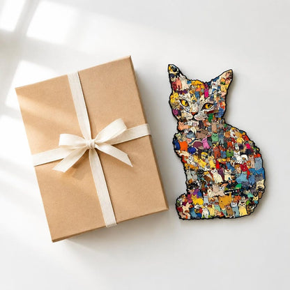 Wooden Cat Puzzle Toy: Challenging Animal Shaped Jigsaw for Adults and Kids