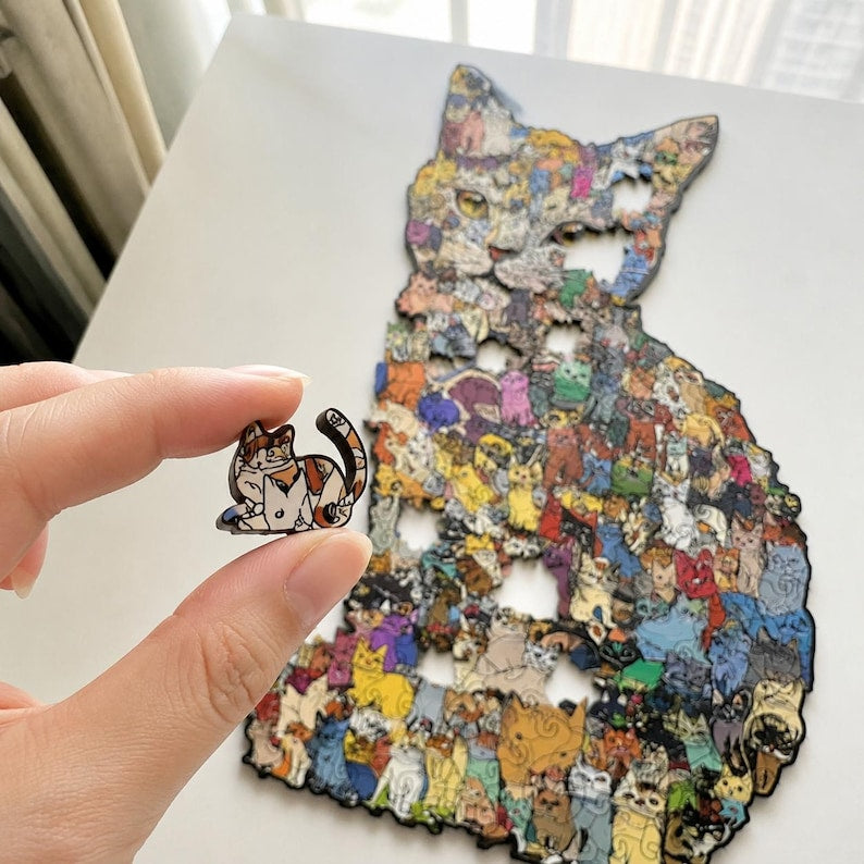 Wooden Cat Puzzle Toy: Challenging Animal Shaped Jigsaw for Adults and Kids