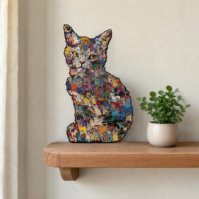 Wooden Cat Puzzle Toy: Challenging Animal Shaped Jigsaw for Adults and Kids