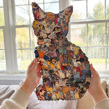 Wooden Cat Puzzle Toy: Challenging Animal Shaped Jigsaw for Adults and Kids