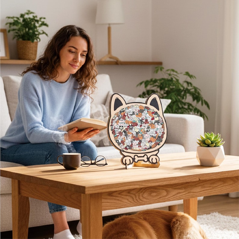 Dog Shaped Wooden Puzzle, Cute Dogs Jigsaw Puzzle for Adults, Dog Lover Gift, Unique Animal Puzzle, Challenging Family Game