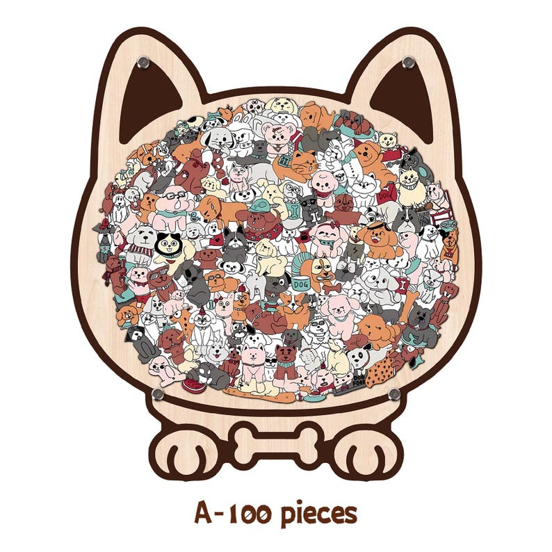Dog Shaped Wooden Puzzle, Cute Dogs Jigsaw Puzzle for Adults, Dog Lover Gift, Unique Animal Puzzle, Challenging Family Game