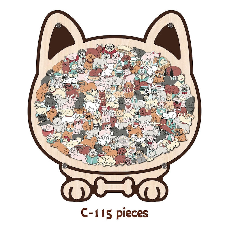 Dog Shaped Wooden Puzzle, Cute Dogs Jigsaw Puzzle for Adults, Dog Lover Gift, Unique Animal Puzzle, Challenging Family Game