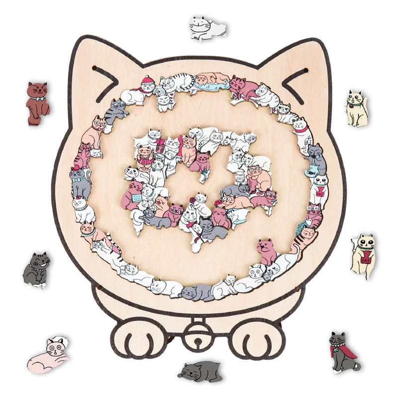 Cat Shaped Wooden Puzzle, Cute Cats Jigsaw Puzzle for Adults, Cat Lover Gift, Unique Animal Puzzle, Challenging Family Game