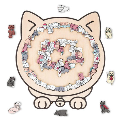 Cat Shaped Wooden Puzzle, Cute Cats Jigsaw Puzzle for Adults, Cat Lover Gift, Unique Animal Puzzle, Challenging Family Game