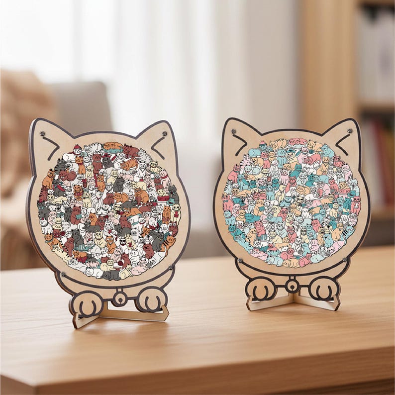 Cat Shaped Wooden Puzzle, Cute Cats Jigsaw Puzzle for Adults, Cat Lover Gift, Unique Animal Puzzle, Challenging Family Game