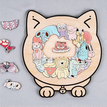 Kids Animal Wooden Puzzle, Cat Shaped Jigsaw Puzzle, Toddler Learning Toy, Educational Gift for Kids, Animal Puzzle, Family Game Night