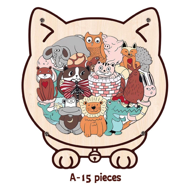 Kids Animal Wooden Puzzle, Cat Shaped Jigsaw Puzzle, Toddler Learning Toy, Educational Gift for Kids, Animal Puzzle, Family Game Night