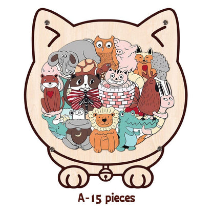 Kids Animal Wooden Puzzle, Cat Shaped Jigsaw Puzzle, Toddler Learning Toy, Educational Gift for Kids, Animal Puzzle, Family Game Night