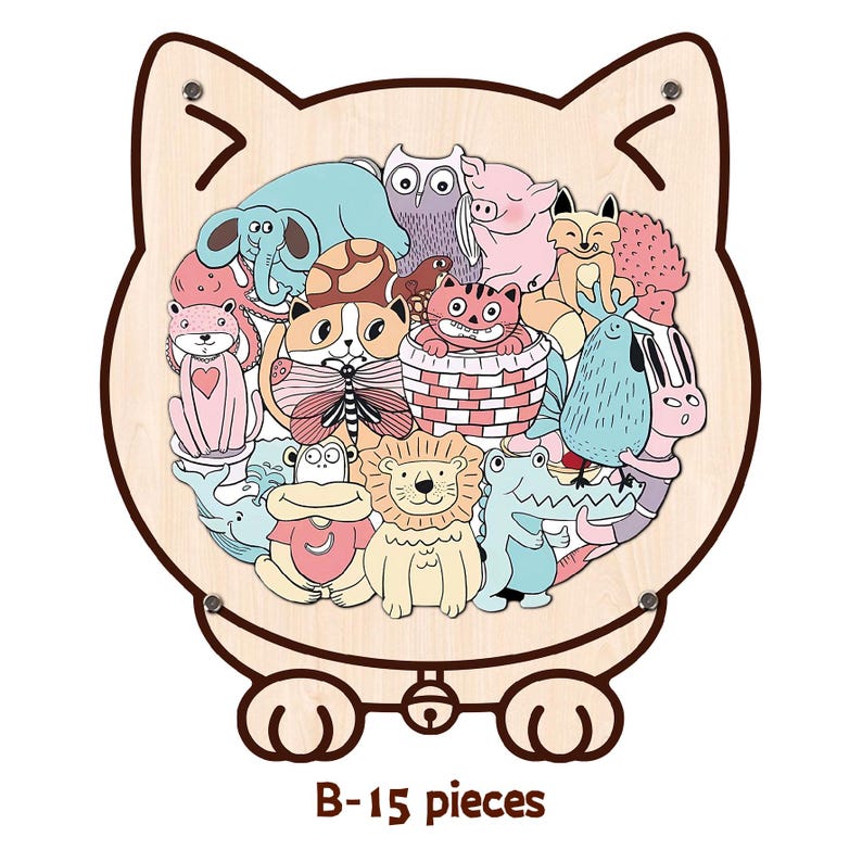 Kids Animal Wooden Puzzle, Cat Shaped Jigsaw Puzzle, Toddler Learning Toy, Educational Gift for Kids, Animal Puzzle, Family Game Night