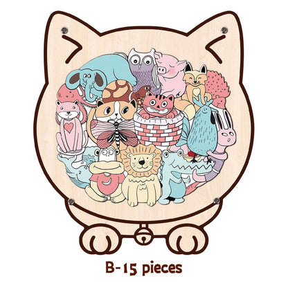 Kids Animal Wooden Puzzle, Cat Shaped Jigsaw Puzzle, Toddler Learning Toy, Educational Gift for Kids, Animal Puzzle, Family Game Night