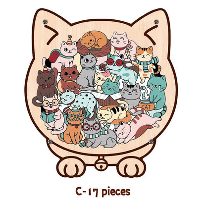 Kids Animal Wooden Puzzle, Cat Shaped Jigsaw Puzzle, Toddler Learning Toy, Educational Gift for Kids, Animal Puzzle, Family Game Night