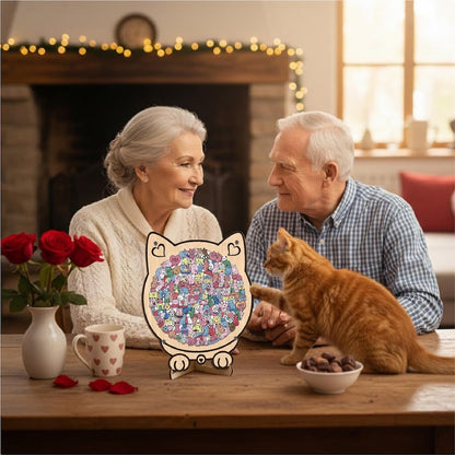 Cat & Heart Wooden Puzzle,  Anniversary Gift, Challenging Family Game, Anniversary Gift for Cat Lovers, Couple Puzzle, Romantic Gift for Her