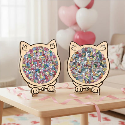 Cat & Heart Wooden Puzzle,  Anniversary Gift, Challenging Family Game, Anniversary Gift for Cat Lovers, Couple Puzzle, Romantic Gift for Her