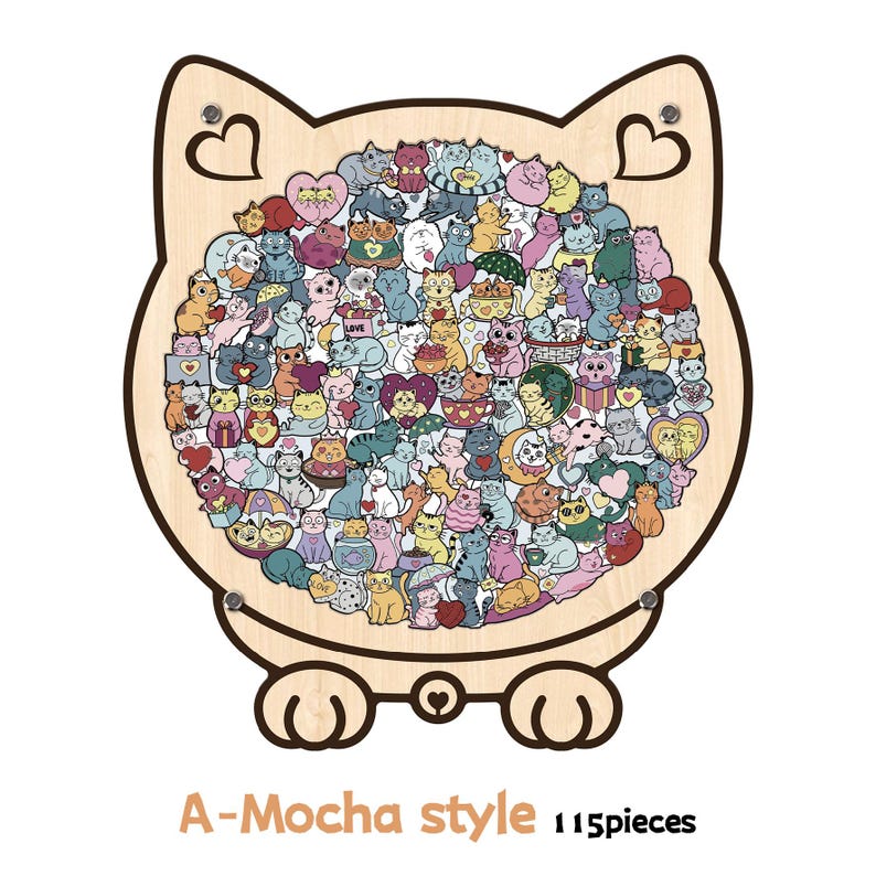 Cat & Heart Wooden Puzzle,  Anniversary Gift, Challenging Family Game, Anniversary Gift for Cat Lovers, Couple Puzzle, Romantic Gift for Her