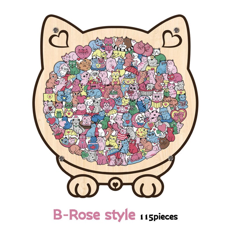 Cat & Heart Wooden Puzzle,  Anniversary Gift, Challenging Family Game, Anniversary Gift for Cat Lovers, Couple Puzzle, Romantic Gift for Her