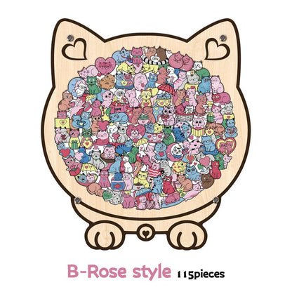 Cat & Heart Wooden Puzzle,  Anniversary Gift, Challenging Family Game, Anniversary Gift for Cat Lovers, Couple Puzzle, Romantic Gift for Her