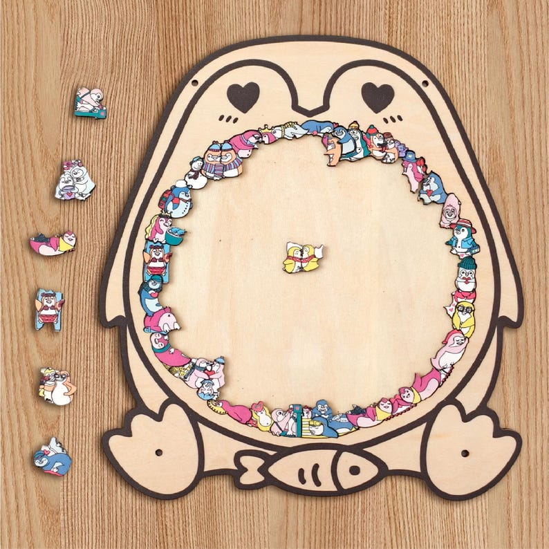 Penguin Wooden Puzzle, Cute Penguins Jigsaw Puzzle for Adults, Penguin Lover Gift, Romantic Couple Puzzle, Challenging Family Game,
