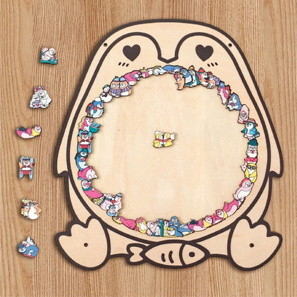 Penguin Wooden Puzzle, Cute Penguins Jigsaw Puzzle for Adults, Penguin Lover Gift, Romantic Couple Puzzle, Challenging Family Game,