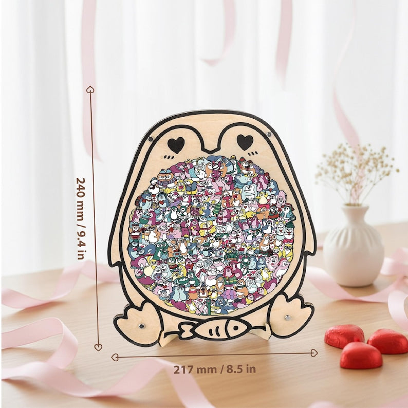 Penguin Wooden Puzzle, Cute Penguins Jigsaw Puzzle for Adults, Penguin Lover Gift, Romantic Couple Puzzle, Challenging Family Game,