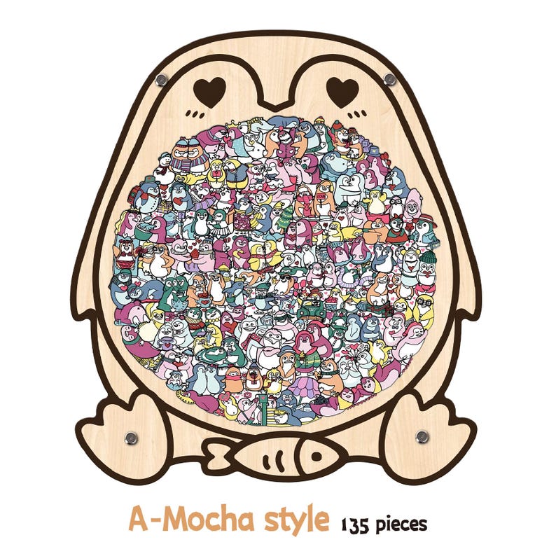 Penguin Wooden Puzzle, Cute Penguins Jigsaw Puzzle for Adults, Penguin Lover Gift, Romantic Couple Puzzle, Challenging Family Game,