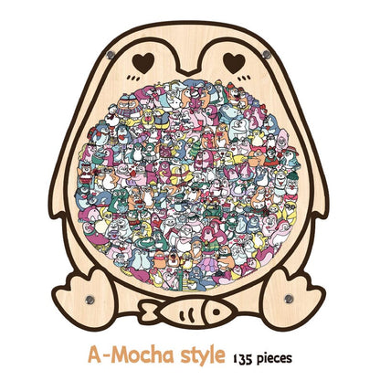 Penguin Wooden Puzzle, Cute Penguins Jigsaw Puzzle for Adults, Penguin Lover Gift, Romantic Couple Puzzle, Challenging Family Game,