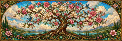 Luxury Wooden Jigsaw Puzzle, Tree of Life in Bloom, Stained Glass Art with StoryPieces