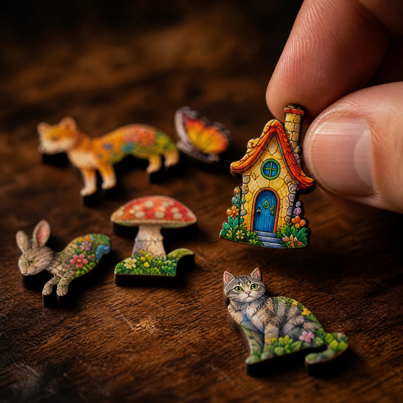 Wooden Jigsaw Puzzle for Adults, Bloomwood Hollow, Hidden StoryPieces, Cozy Cottagecore Art