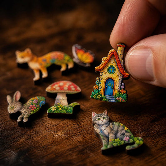 Wooden Jigsaw Puzzle for Adults, Bloomwood Hollow, Hidden StoryPieces, Cozy Cottagecore Art