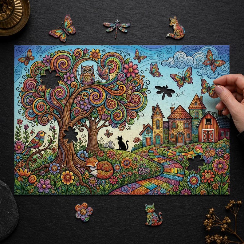 Storybook Meadow Folk Handmade Wooden Jigsaw Puzzle, Nature Lover Gift