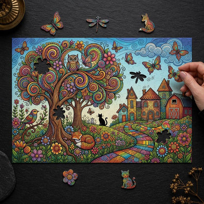 Storybook Meadow Folk Handmade Wooden Jigsaw Puzzle, Nature Lover Gift