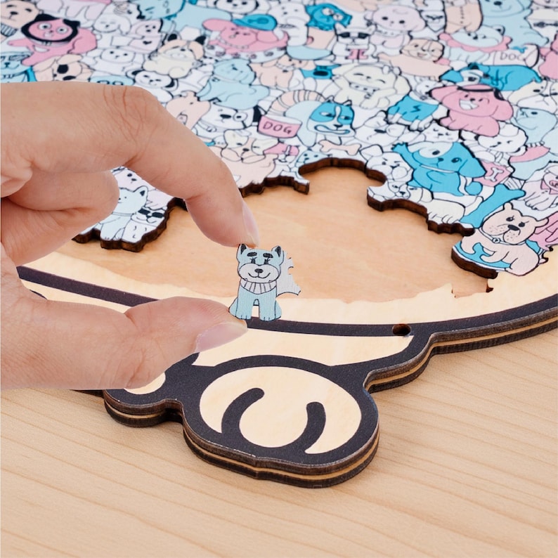 Dog Shaped Wooden Puzzle, Cute Dogs Jigsaw Puzzle for Adults, Dog Lover Gift, Unique Animal Puzzle, Challenging Family Game