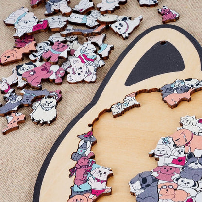 Dog Shaped Wooden Puzzle, Cute Dogs Jigsaw Puzzle for Adults, Dog Lover Gift, Unique Animal Puzzle, Challenging Family Game