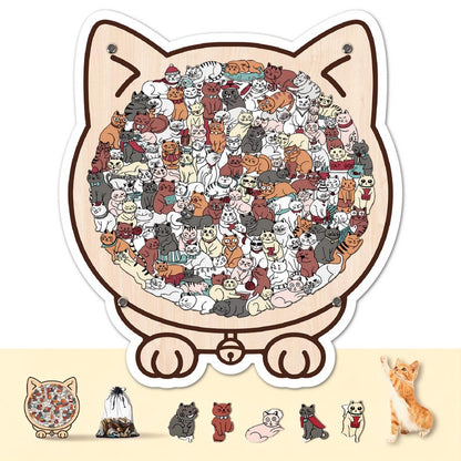 Cat Shaped Wooden Puzzle, Cute Cats Jigsaw Puzzle for Adults, Cat Lover Gift, Unique Animal Puzzle, Challenging Family Game
