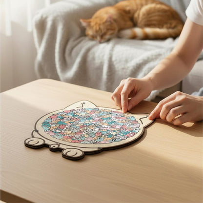 Cat Shaped Wooden Puzzle, Cute Cats Jigsaw Puzzle for Adults, Cat Lover Gift, Unique Animal Puzzle, Challenging Family Game