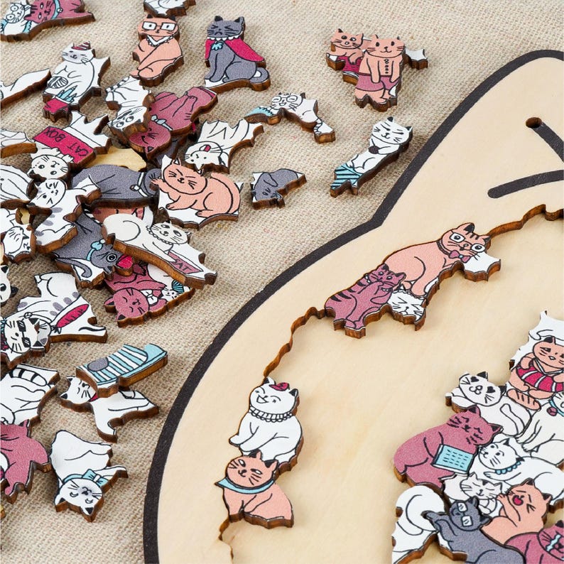 Cat Shaped Wooden Puzzle, Cute Cats Jigsaw Puzzle for Adults, Cat Lover Gift, Unique Animal Puzzle, Challenging Family Game