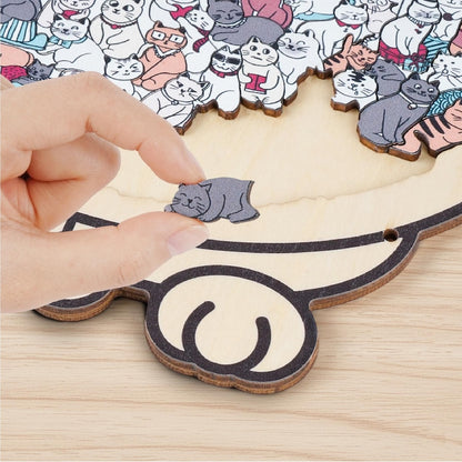 Cat Shaped Wooden Puzzle, Cute Cats Jigsaw Puzzle for Adults, Cat Lover Gift, Unique Animal Puzzle, Challenging Family Game