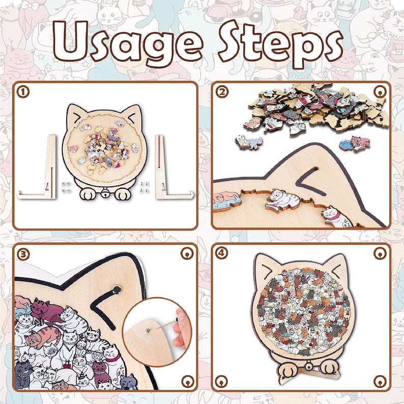 Cat Shaped Wooden Puzzle, Cute Cats Jigsaw Puzzle for Adults, Cat Lover Gift, Unique Animal Puzzle, Challenging Family Game