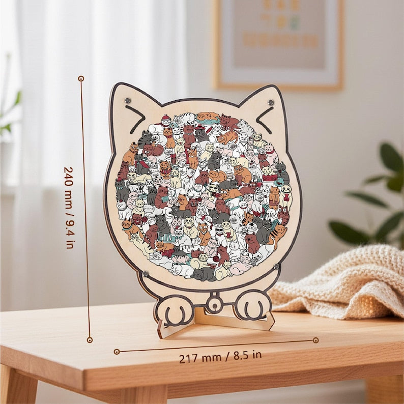 Cat Shaped Wooden Puzzle, Cute Cats Jigsaw Puzzle for Adults, Cat Lover Gift, Unique Animal Puzzle, Challenging Family Game