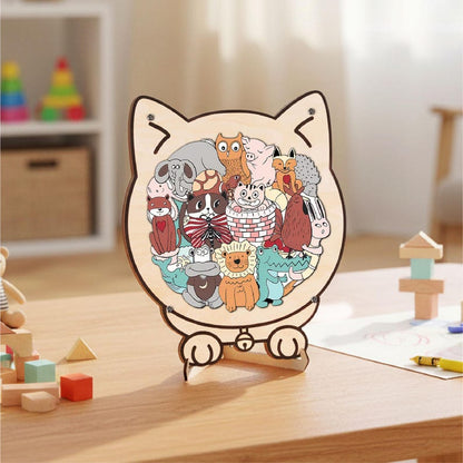 Kids Animal Wooden Puzzle, Cat Shaped Jigsaw Puzzle, Toddler Learning Toy, Educational Gift for Kids, Animal Puzzle, Family Game Night