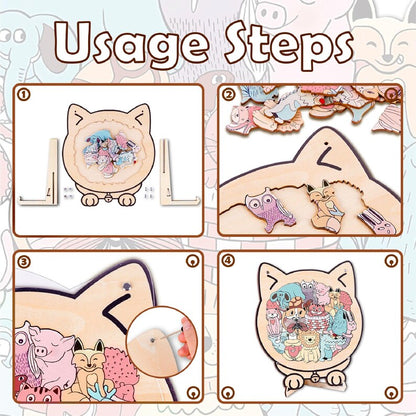 Kids Animal Wooden Puzzle, Cat Shaped Jigsaw Puzzle, Toddler Learning Toy, Educational Gift for Kids, Animal Puzzle, Family Game Night