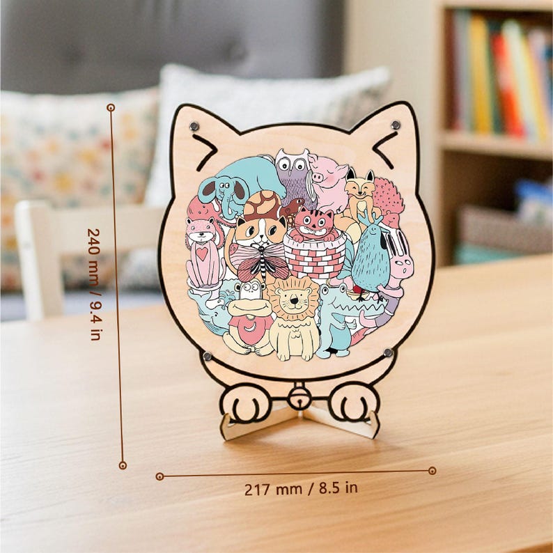 Kids Animal Wooden Puzzle, Cat Shaped Jigsaw Puzzle, Toddler Learning Toy, Educational Gift for Kids, Animal Puzzle, Family Game Night
