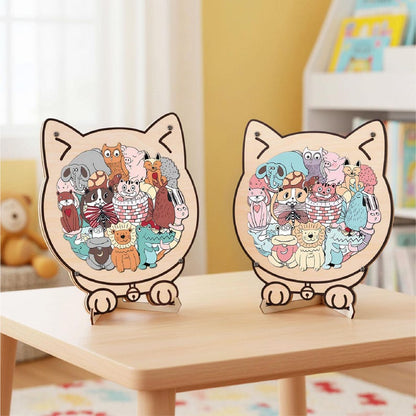 Kids Animal Wooden Puzzle, Cat Shaped Jigsaw Puzzle, Toddler Learning Toy, Educational Gift for Kids, Animal Puzzle, Family Game Night