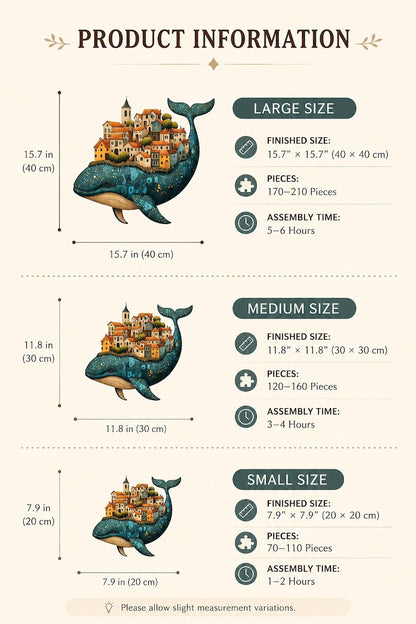 Blue Whale Wooden Puzzle, Mediterranean Village Jigsaw Puzzle, Unique Shape Wooden Puzzle, Ocean Lover Gift, birthday gift