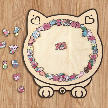 Cat & Heart Wooden Puzzle,  Anniversary Gift, Challenging Family Game, Anniversary Gift for Cat Lovers, Couple Puzzle, Romantic Gift for Her